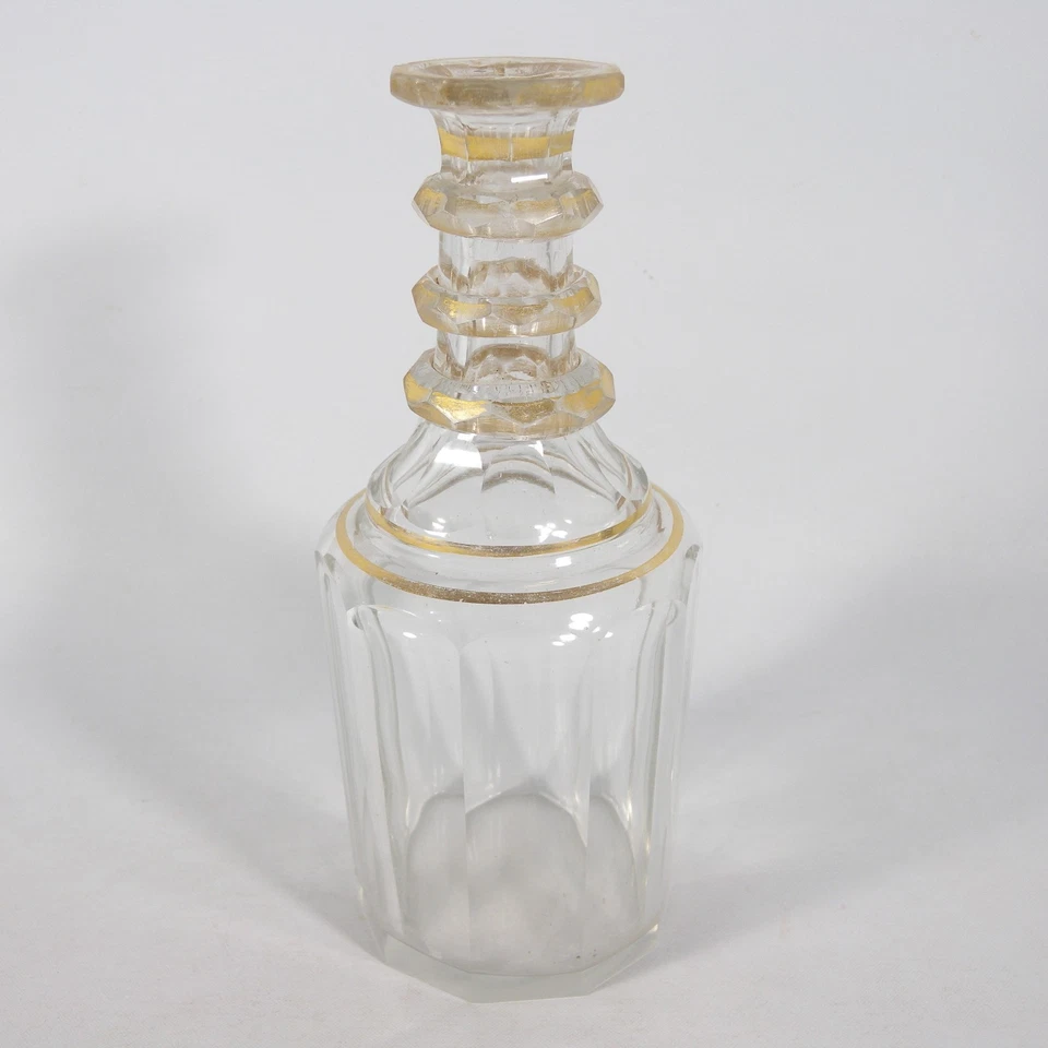 ANTICA BOTTIGLIA BOTTIGLIETTA AMPOLLA IN CRISTALLO MOLATO DORATO ORO FRANCESE - Immagine 3 di 4