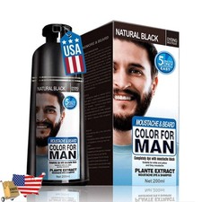 200ML Men 2 in 1 Beard Mustache Natural Hair Color Shampoo Permanent Black Dye  