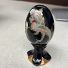 Fenton Ebony Black Decorative Egg, hand-painted with a Koi fish