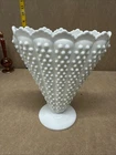 Vintage FENTON Hobnail Milk Glass 8" Fan Vase