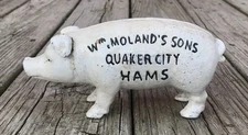 Wm. Moland's Sons Quaker City Hams White Pig Cast Iron Coin Piggy Bank