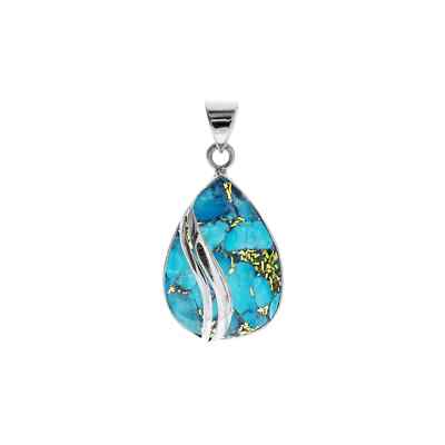 Waved Teardrop Turquoise Pendant Sterling Silver 925 Hallmark All Chain Lengths