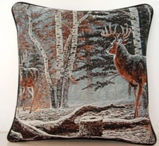 Deer- Two Bucks Have Confrontation In Woods By Al Agnew Tapestry Pillow New