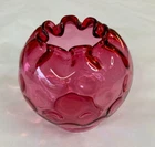 Fenton Cranberry Red, Dimpled Round Vase with Scalloped Edge, Small
