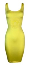 Vintage S/S 1996 Gianni Versace Neon Yellow Medusa Logo Bodycon Mini Dress
