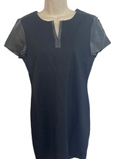 TALBOTS Women's Size 6 Black Dress with Faux Leather Accents FLAWED READ