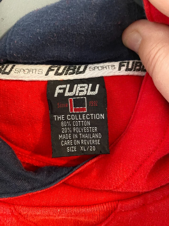 Sudadera con Capucha Niños Unisex De Colección Rojo Fubu Repujado Años 90 Años 2000 Talla XL Foto 2 de 3
