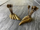2 Lot Vintage CELESTE Hair Ormolu Hors D'Oeuvres Toothpick Pick Brass Ornate