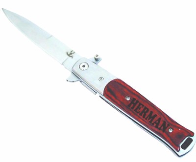 5 Personalized Engraved Stiletto Wood Pocket Custom Knife Groomsman Knives Gift