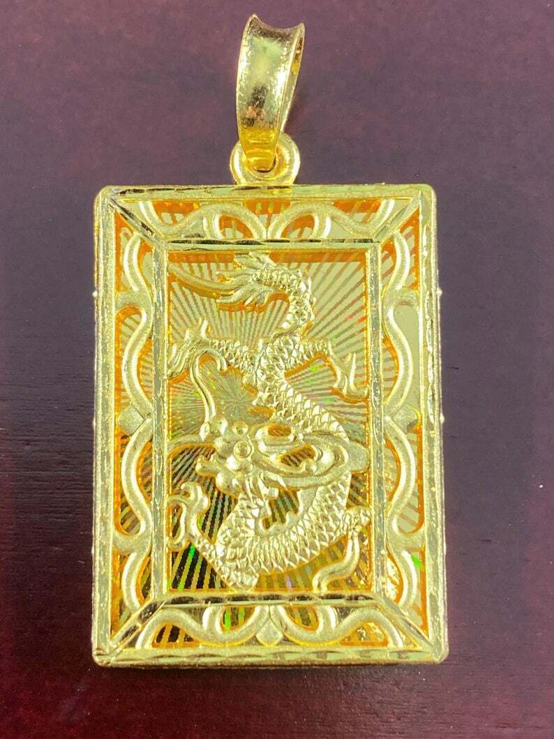 REAL GOLD 18 Kt Hallmark Solid Yellow Gold Dragon Pendant Necklace 20 Gram  55 MM