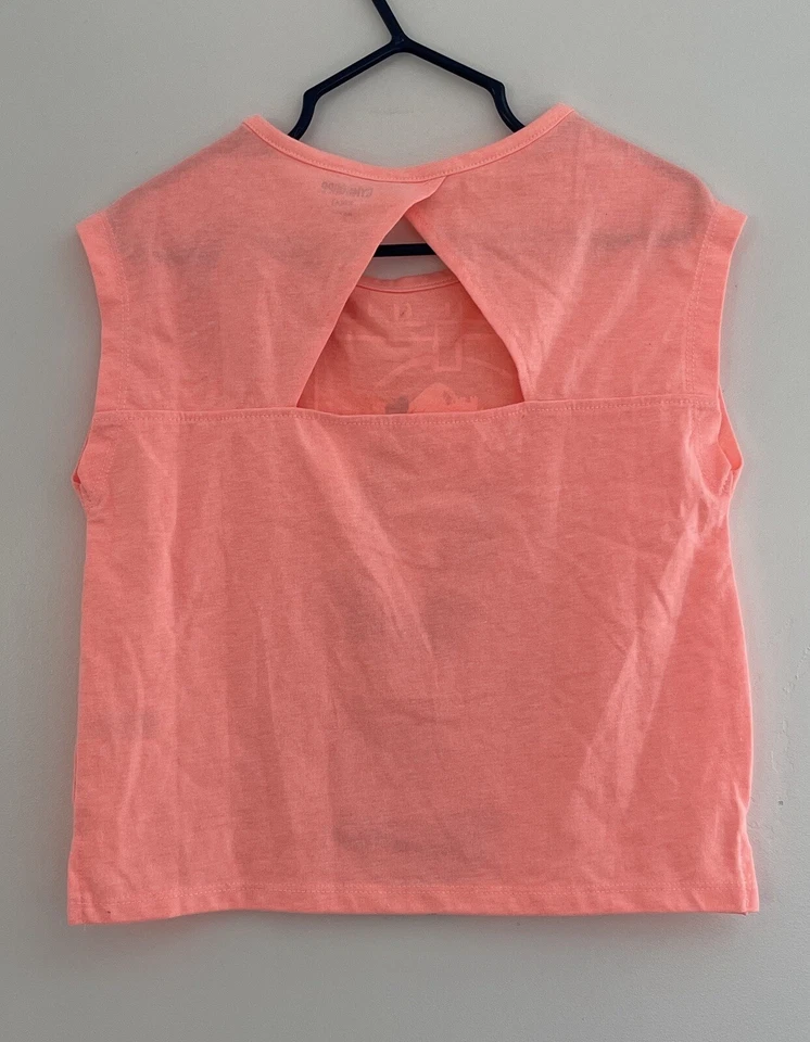 Gymboree Kids Girls Glitter Embroidered Girl Triangle Cut-Out Top Coral XS NWT - Image 3 of 3