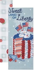SET OF 2 SWEET LAND OF LIBERTY DECORATED CAKE KITCHEN TOWELS AMERICA FLAGS