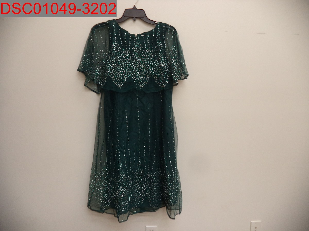 J Taylor Short Sleeve Embellished Cape Fit & Flare Dress, 14 , Green J Taylor Short Sleeve Embellished Cape Fit & Flare Dress, 14 , Green