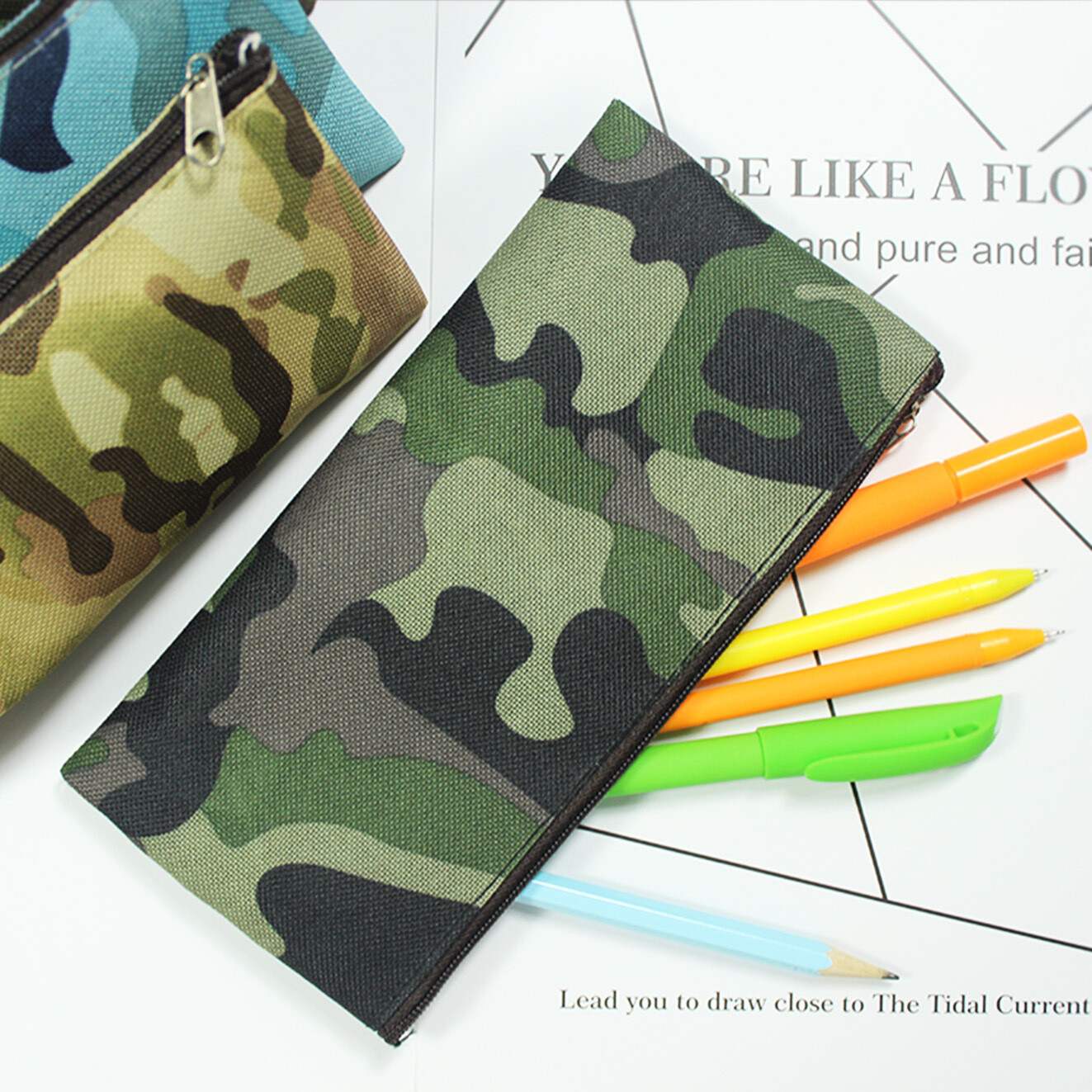 Camouflage Pencil Case Pouch Cosmetic Canvas Bag Makeup Storage Bag
