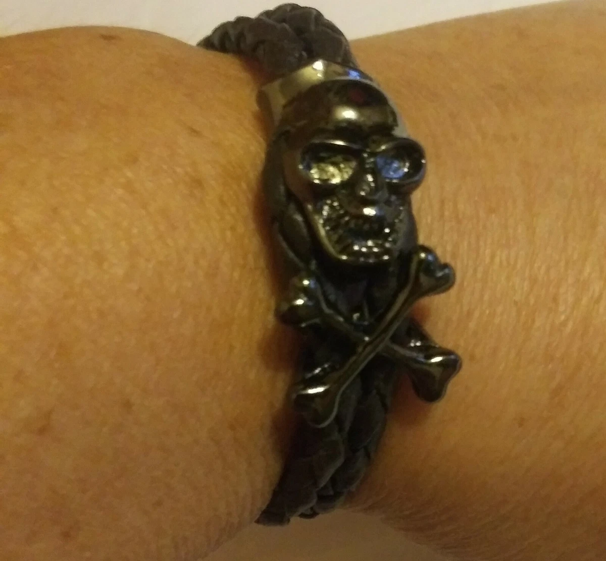 Woman s Metal Skull Crossbones Bracelet Leather Band 7