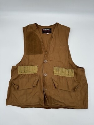 VTG Nesco Hunting Apparel Vest Birds w/Game Pouch 100% Cotton Made in Japan Sz L