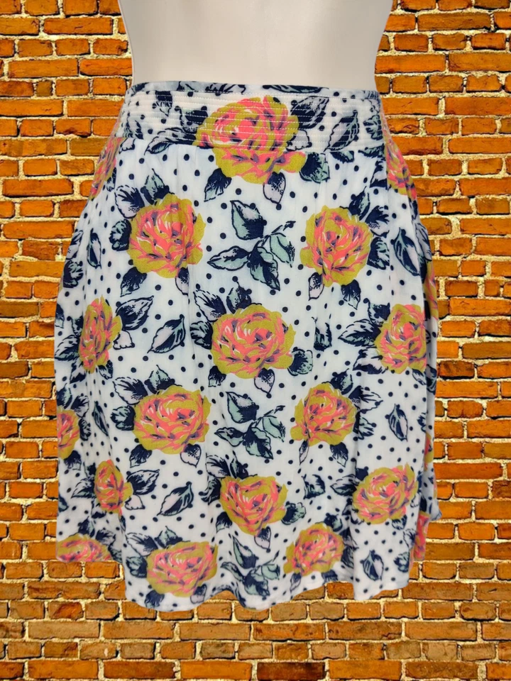 WOMENS MAISON JULES FITS UK 8-10 NAVY MIX ROSES SPOTS STRETCH WAIST FLARE SKIRT — 第 2/4 张图片
