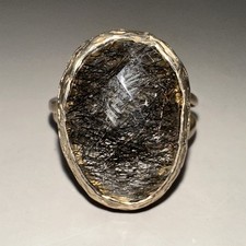 Oval Rutilated Quartz Two-Tone Sterling Silver Ring Size 7 5.8g 