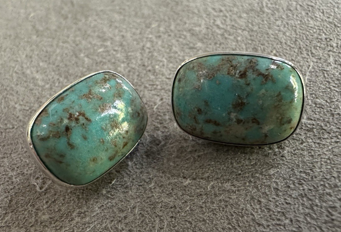 Sterling Silver Turquoise Rectangular Stud  Earri… - image 3