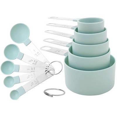 10Piece Measuring Cups and Spoons Set Mint Green Stainless Handles