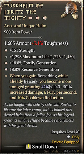 🔥 Diablo 4 Season 13 🔥Tuskhelm of Joritz the Mighty  1GA/4GA