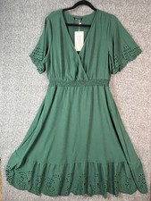 BloomChic Dress Womens Plus 14-16 Green Eyelet Wrap Midi Flutter Sleeve Boho