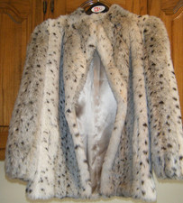    VINTAGE STYLE-VI-LTD SNOW LEOPARD FAUX FUR JACKET COAT SIZE S 8-10 ST135 3PT8