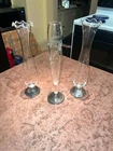3 Etched Crystal 10" Tall Bud Vases with Sterling Silver Bases (Towle Silver)