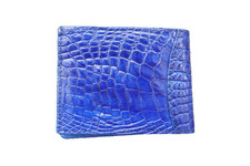 Bright Blue Money Clip Genuine Crocodile Skin Leather Bifold Men's Wallet V50