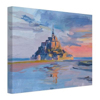 Mont Saint-Michel France Painting Canvas Print French Landscape Wall Decor
