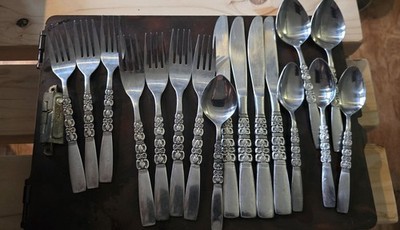 Vintage 17 pc Oneida Northland REBECCA Silverware Korea Stainless