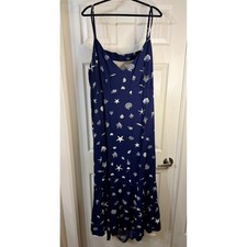 Target Navy Blue Seashell Starfish Print Maxi Dress Nautical Cutout Back