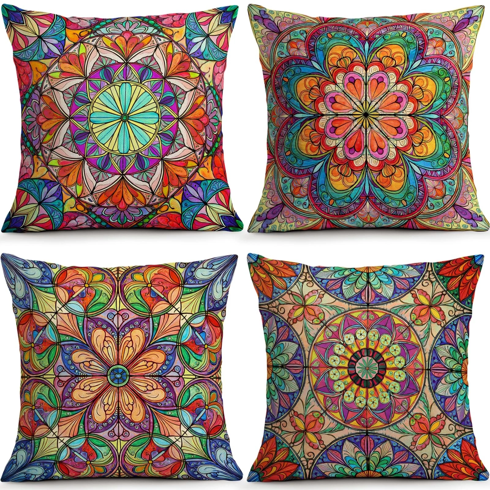 Colourful Bohemian Geometric Throw Pillow Covers, 18X18 inch Set of 4 Square ...