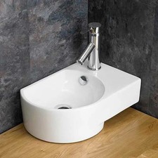Aversa 400mm White Ceramic Small Right Hand Corner Basin with Overflow