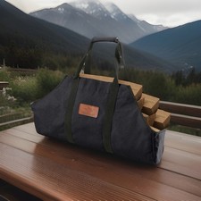 WHITEDUCk TUFF Large Firewood Carrier 21 Oz. Heavy Duty Waxed Canvas Log BLACK