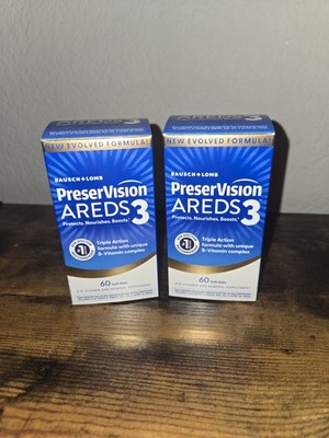 LOT (2) BAUSCH+LOMB PRESERVISION AREDS 3 SUPPLEMENTS, 60 CT SOFTGELS, EXP 12/27