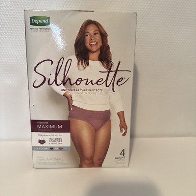 Women Depends Silhouette Medium Maximum Underwear, 4 count, 4 colors.