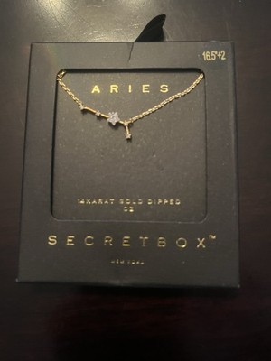Zodiac Necklace Aries Sign Secret Box 14K GOLD DIPPED CZ Horoscope Birthday