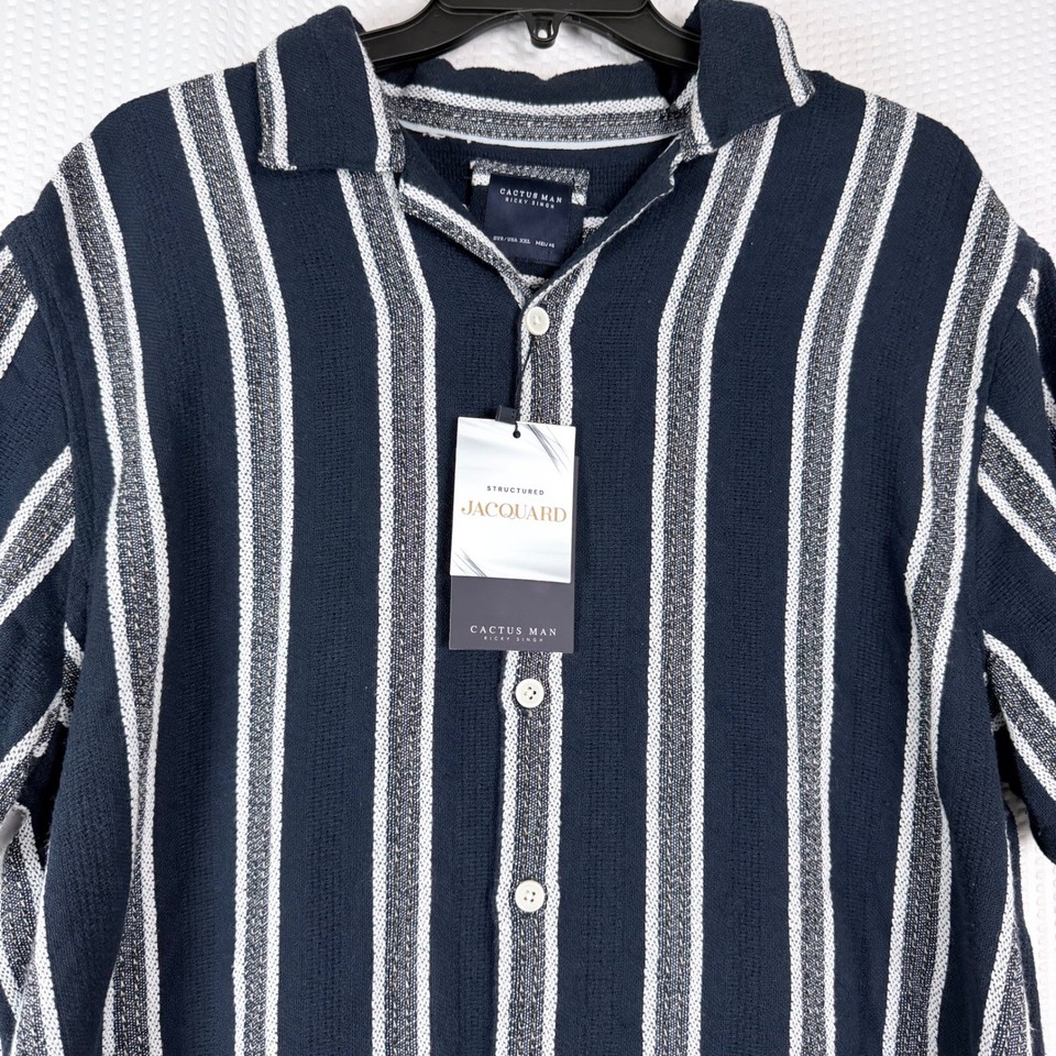 Cactus Man Ricky Singh Textured Men XXL Navy Stripe Short Sleeve Button ...