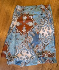 Whistles Paisley Wrap Midi Skirt Blue Brown Boho Cotton Tie Waist UK 12