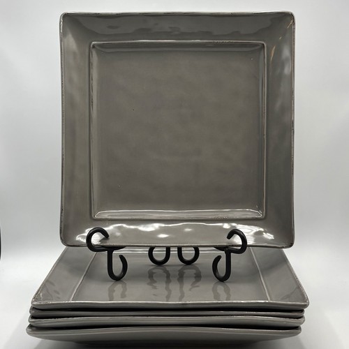 4 Pier 1 Martillo Fog Dinner Plates Square 10” Stoneware Hammered Appearance