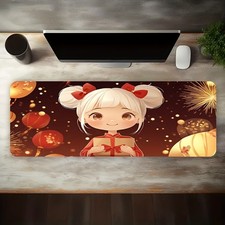 1pc Large Gaming Mouse Pad with New Year Fireworks Girl Design - Non-Slip Rubb