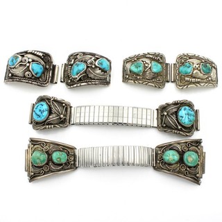 Southwest Sterling Turquoise Feather Floral Rope Watch Tips Lot of 4 #S5112 3