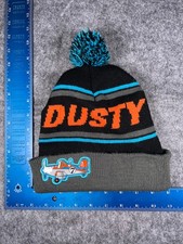 Dusty Pixar Planes Beanie Toque Adult One Size Black Gray Blue 100 Acrylic Pom