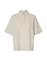 Damen Polo Shirt Selected Slfluisa, Leinen-Mix, Sandshell, GrößE 36
