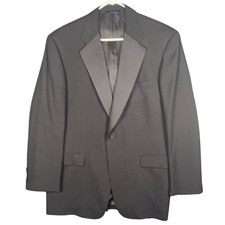 Burberry London Tuxedo Suit Men's 42R Black Jacket Peak Lapel Satin Trim Formal
