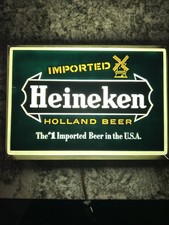 Vintage Heineken Light Up Lighted Sign Beer Bar Man Cave Holland Imported EUC