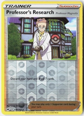 PROFESSOR'S RESEARCH (PROF MAGNOLIA) 178/202 HOLO SWSH POKEMON REVERSE HOLO NM