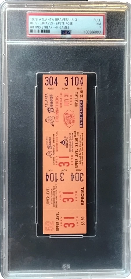 1978 PSA 7 Pete Rose Final Game 44 of NL Hit Streak FULL Ticket! Cincinnati Reds - Image 3 of 4