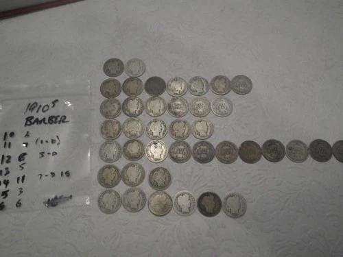 Lot of (40) Silver US Barber Dimes from 1910's (incld's a few D & S mint marks)